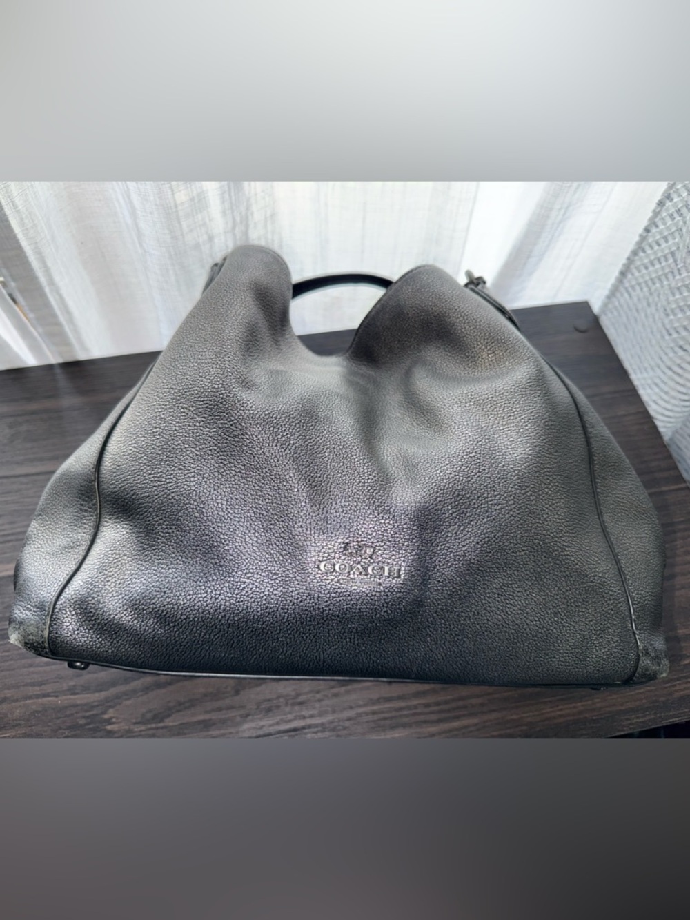 COACH Metallic Gunmetal Pebble Leather Edie 31